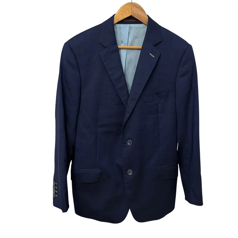 J Hilburn Vitale Barberis Canonico Blazer Mens 42S Wool Navy Blue Solid Jacket